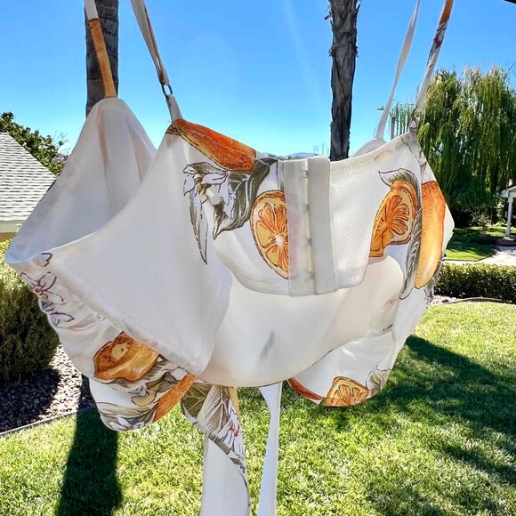 For Love & Lemons Lemonade Tie Front Crop Top White Yellow Size Small - Picture 5 of 6